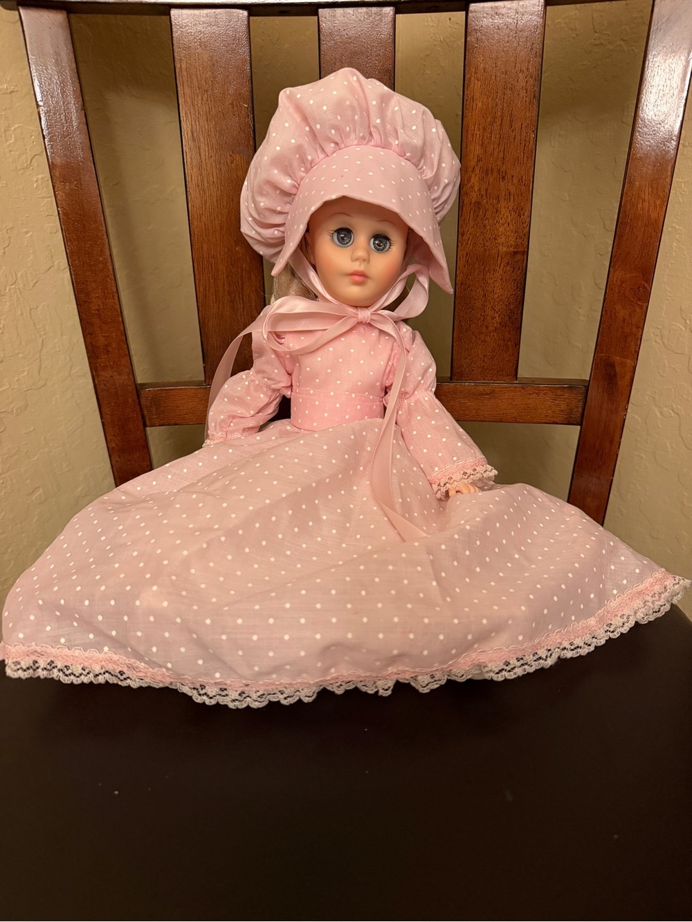 🦋Vintage 1979 Marjorie Spangler "Becky" Doll 14" Blonde Hair Pink Dotted Dress🦋